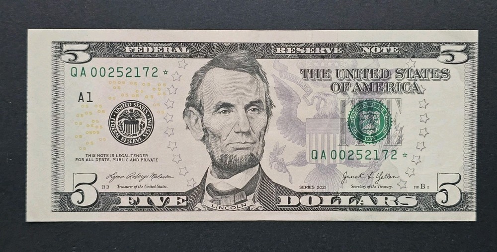 Star Note Miscut Five Dollar Bill 2021  5$