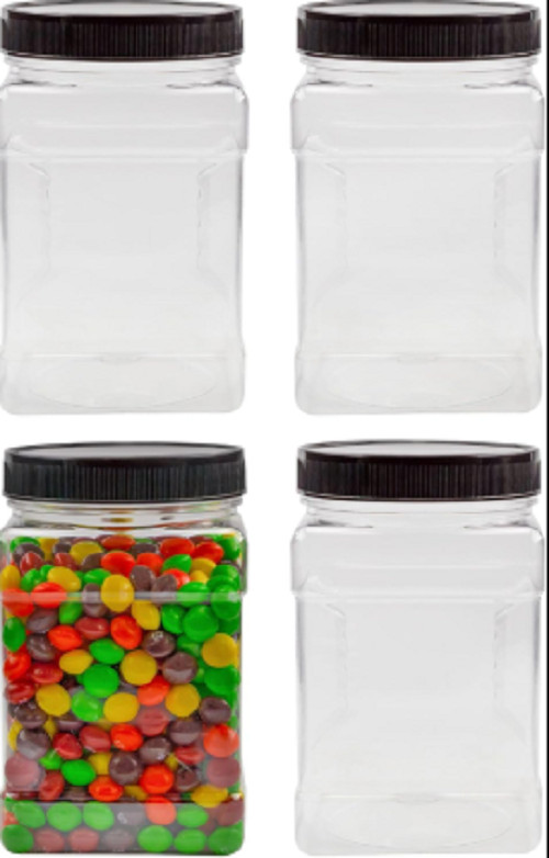 32oz Clear Square Plastic Jars 4pk, 4 Cup Capacity Canisters
