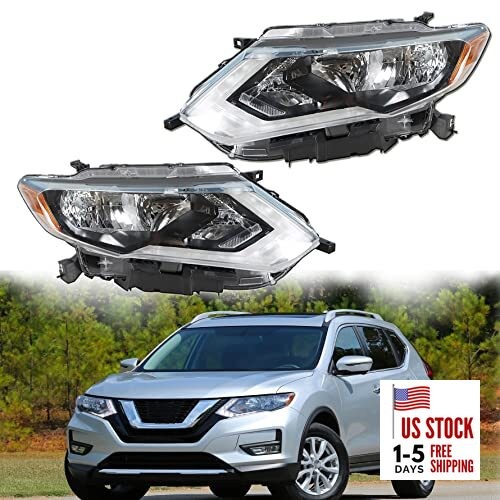 LH & RH Headlight Halogen Left and Right Side Headlamp Assembly Replacement