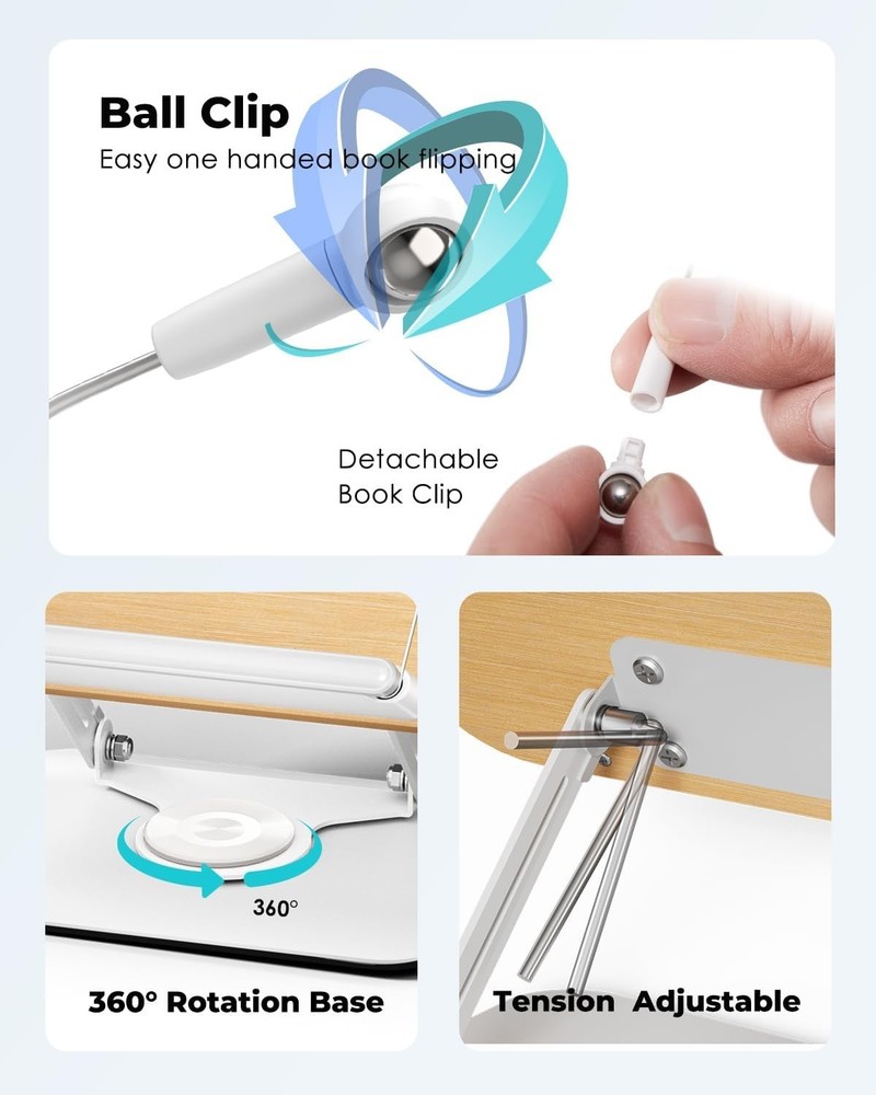 Book Stand Reading,Book Holder Height&Angle Adjustable 360° Rotating Base