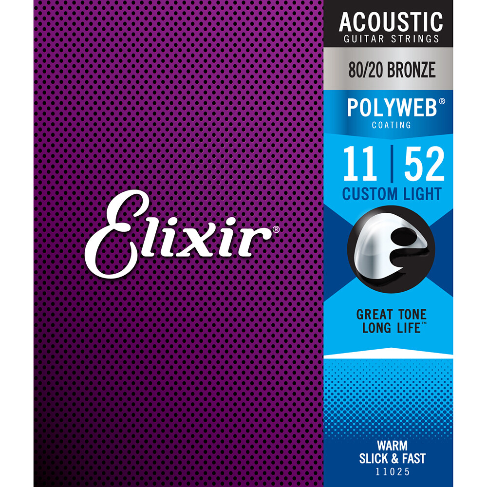 Elixir Polyweb 80/20 Bronze Custom Light Acoustic Guitar Strings 11025 (1 Set)