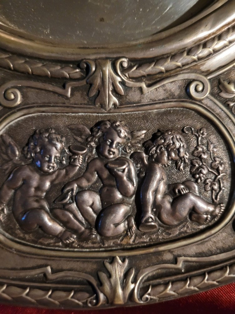 Solid 800M German Silver 10" Plate With Embossed Cherub Scenes. Gorgeous Plate!