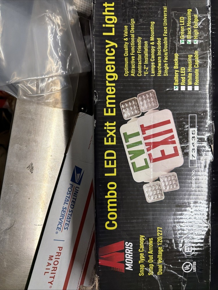 Morris 73435 Combo LED Exit Emergency Light Green LED Black Housing