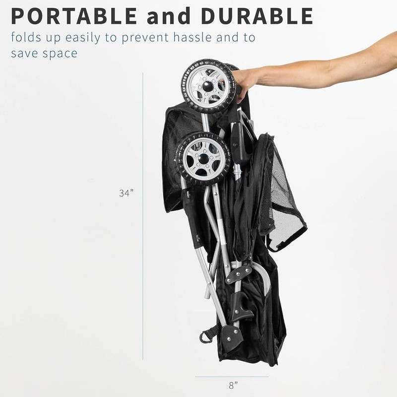 Pet Stroller Collapsible W/ Mesh Windows Large Compartment Dual Cup Holders New