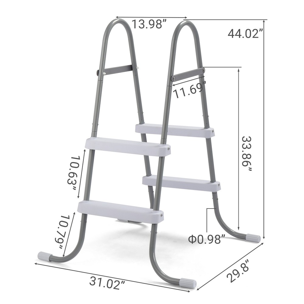 2 Steps 33in Pool Ladder Iron Grey Frame + White Steps NEW -