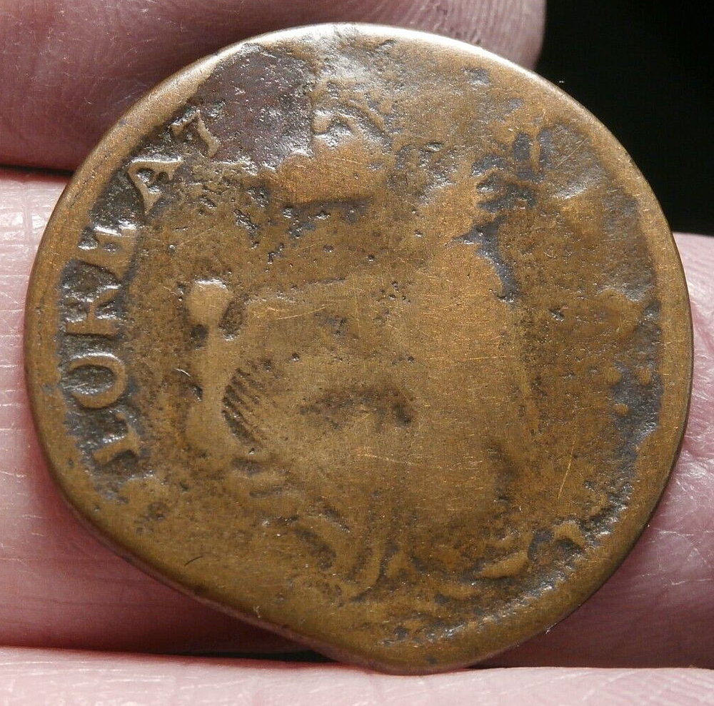 1663-1672 FIRST OFFICIAL NEW JERSEY COPPER FARTHING ST. PATRICK S-758