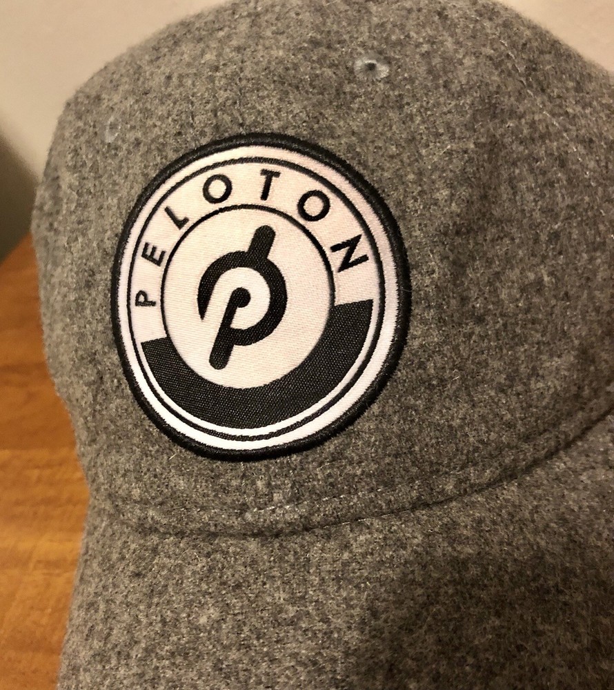 Peloton Cycle Tread Wool Strapback Hat Logo Patch Gray Red Adjustable Cap EUC