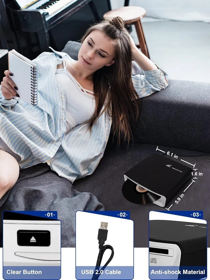 External USB CD Player for Car Portable Plug In CD Player with Remote Control