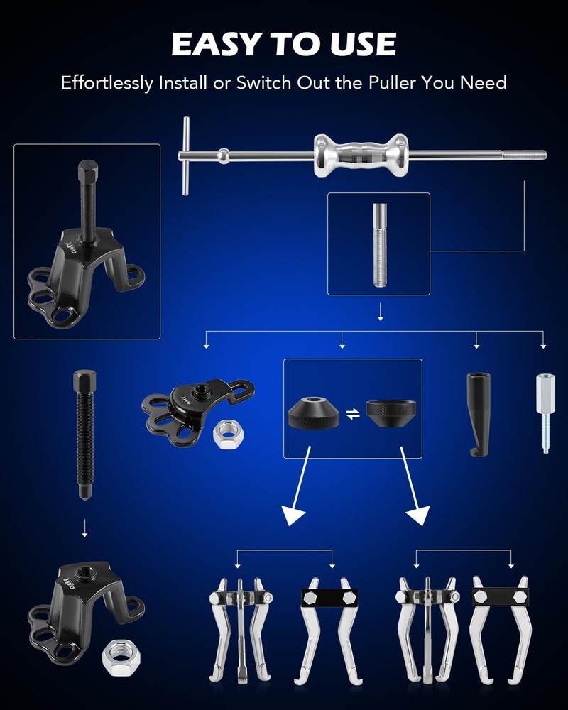 Motor Tech 9-Way Slide Hammer Puller Set, Front Wheel Hub Bearing Remover