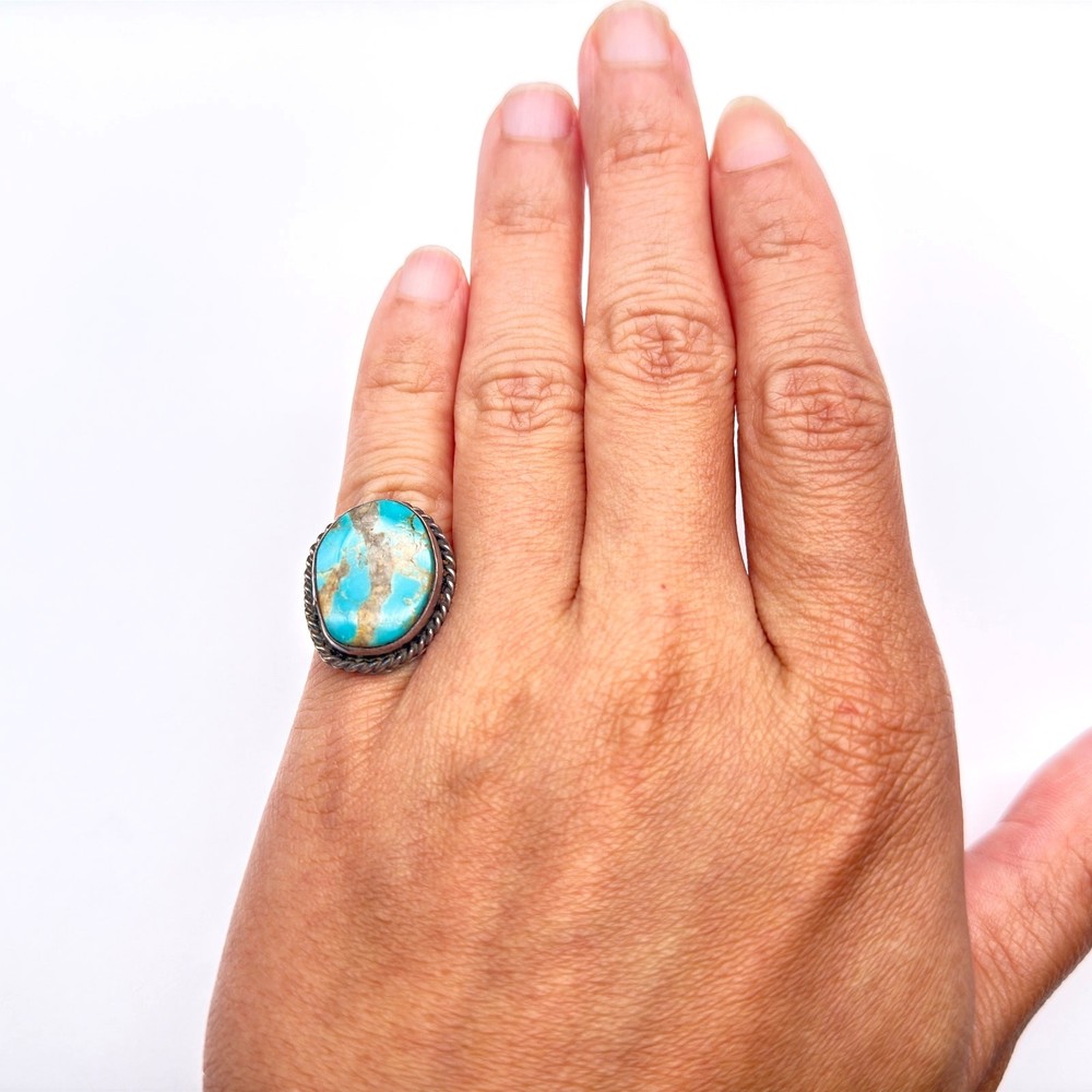 Vintage Navajo Native Turquoise Silver Ring Size 6