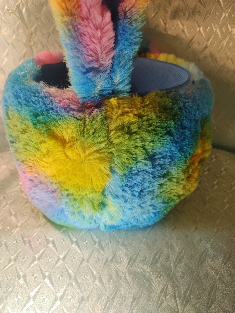 Plush Multicolored Rainbow Bunny Easter Basket With Handle ADORABLE!