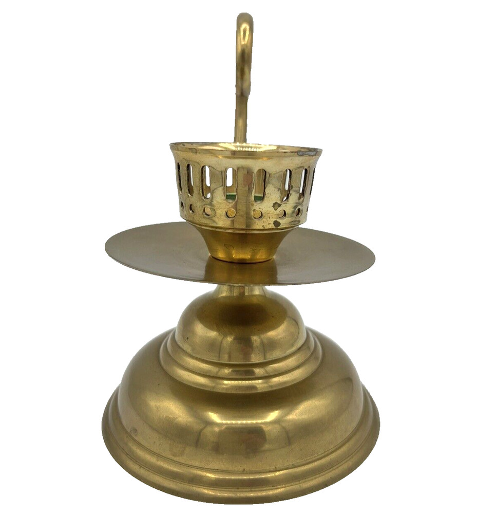 Chamber Candlestick Holder with Scroll Swirl Handle Large Solid Brass India GUC
