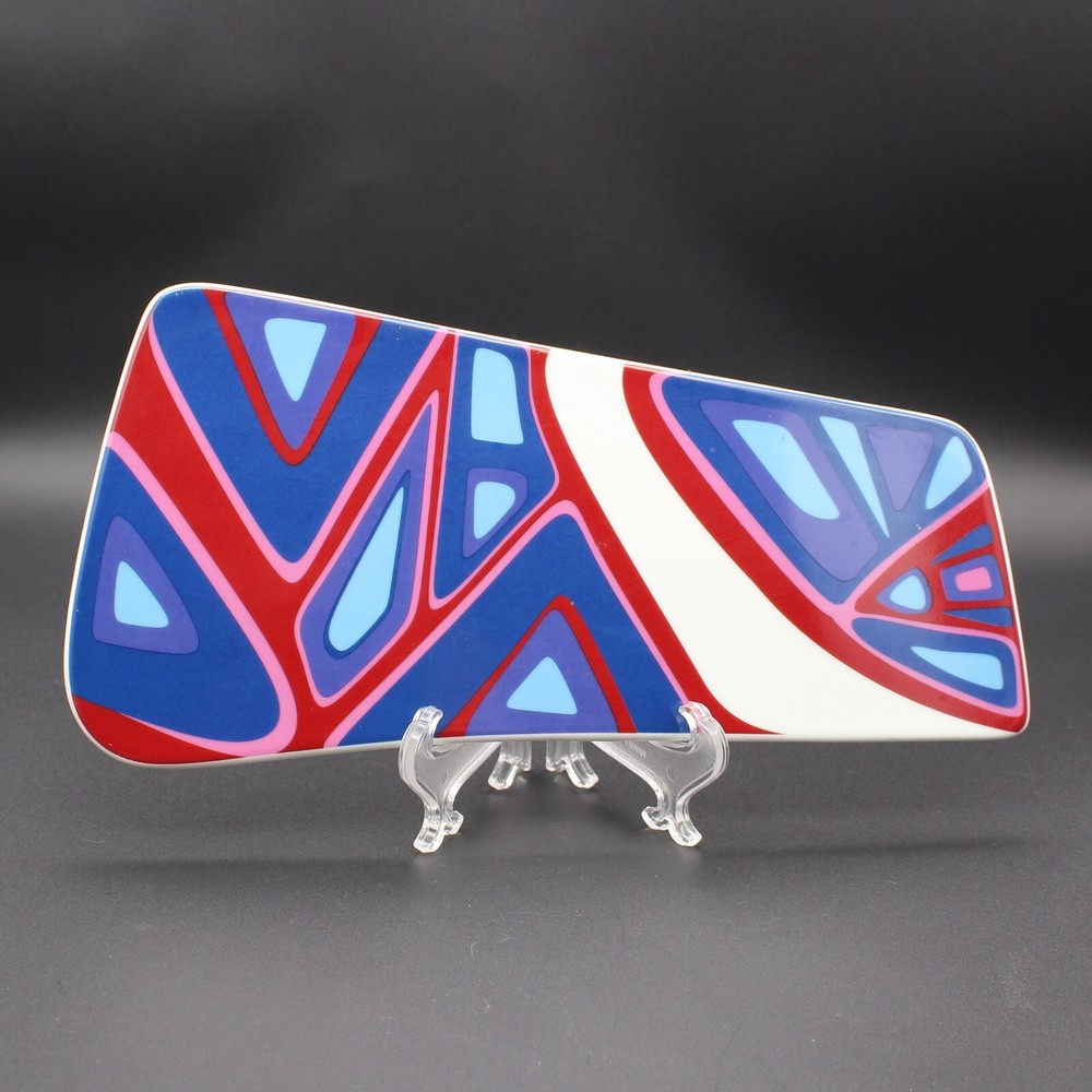 Ceramic Cheese Board Colorful Modern Geometric Design Asymmetrical Shape 11"x5.5