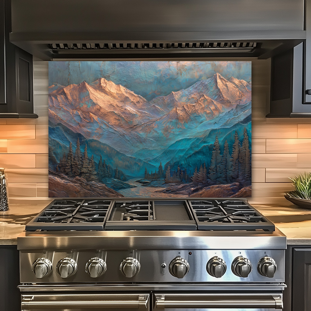 Turquoise Mountain Kitchen Backsplash, Rustic Cabin Decor, Western Mountain Art