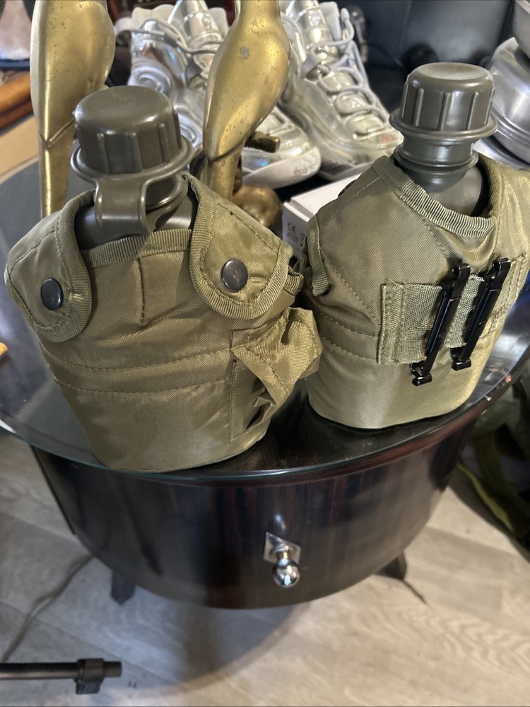 Pr New Plastic Military Canteens W Covers