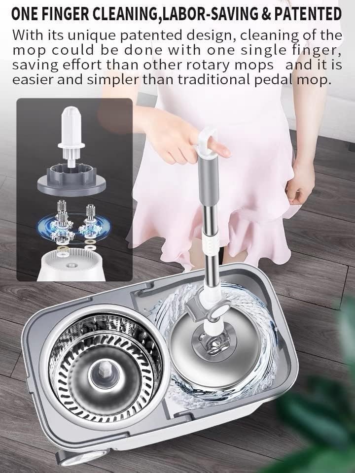 Spin Mop Bucket Deluxe 360 Spinning Floor Cleaning System with 6 Microfiber