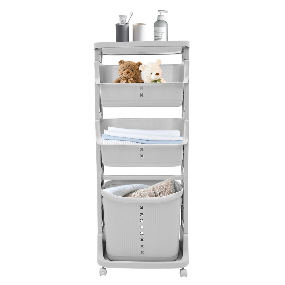 4-Tier Rolling Plastic Laundry Basket Removable Laundry Hamper w/ Wheels Gray
