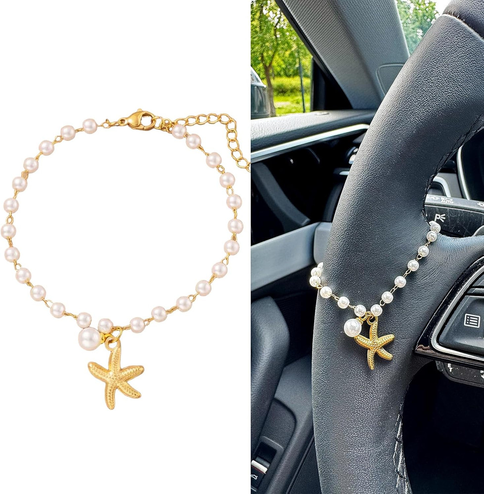 Steering Wheel Charm Accessory Starfish Peral Pendant Car Decor Rearview Mirror