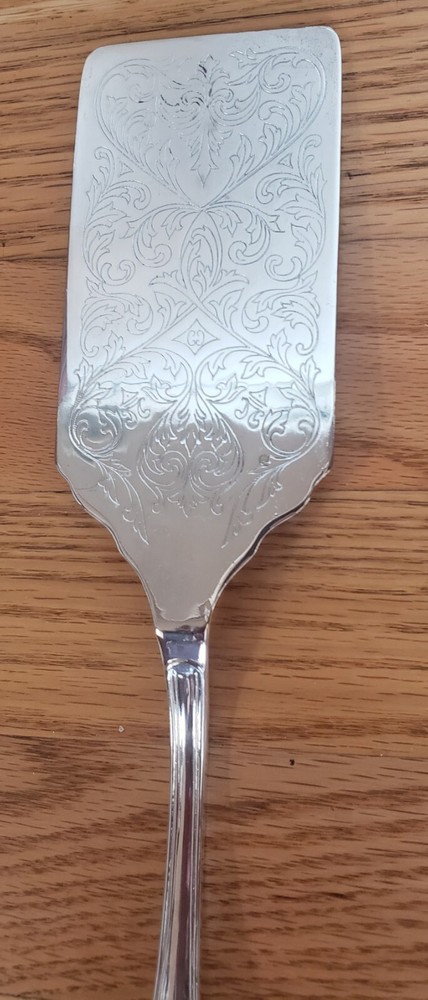 1970s silver plate wedding cake server/knife 11.5"x2.5" Engraved Silverplated