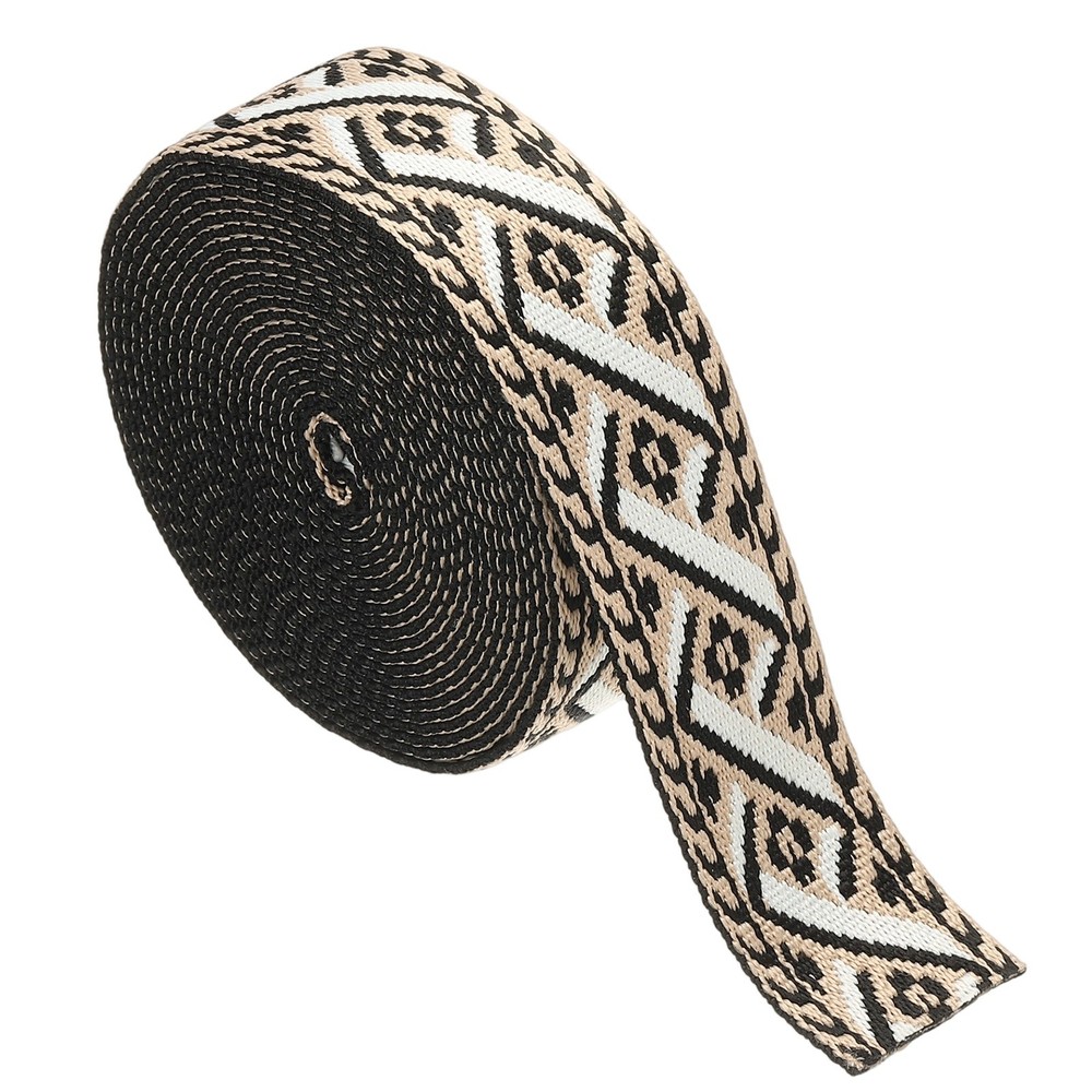 4.75Yards Cotton Webbing Strap 50mm Jacquard Webbing Strap, Black-White