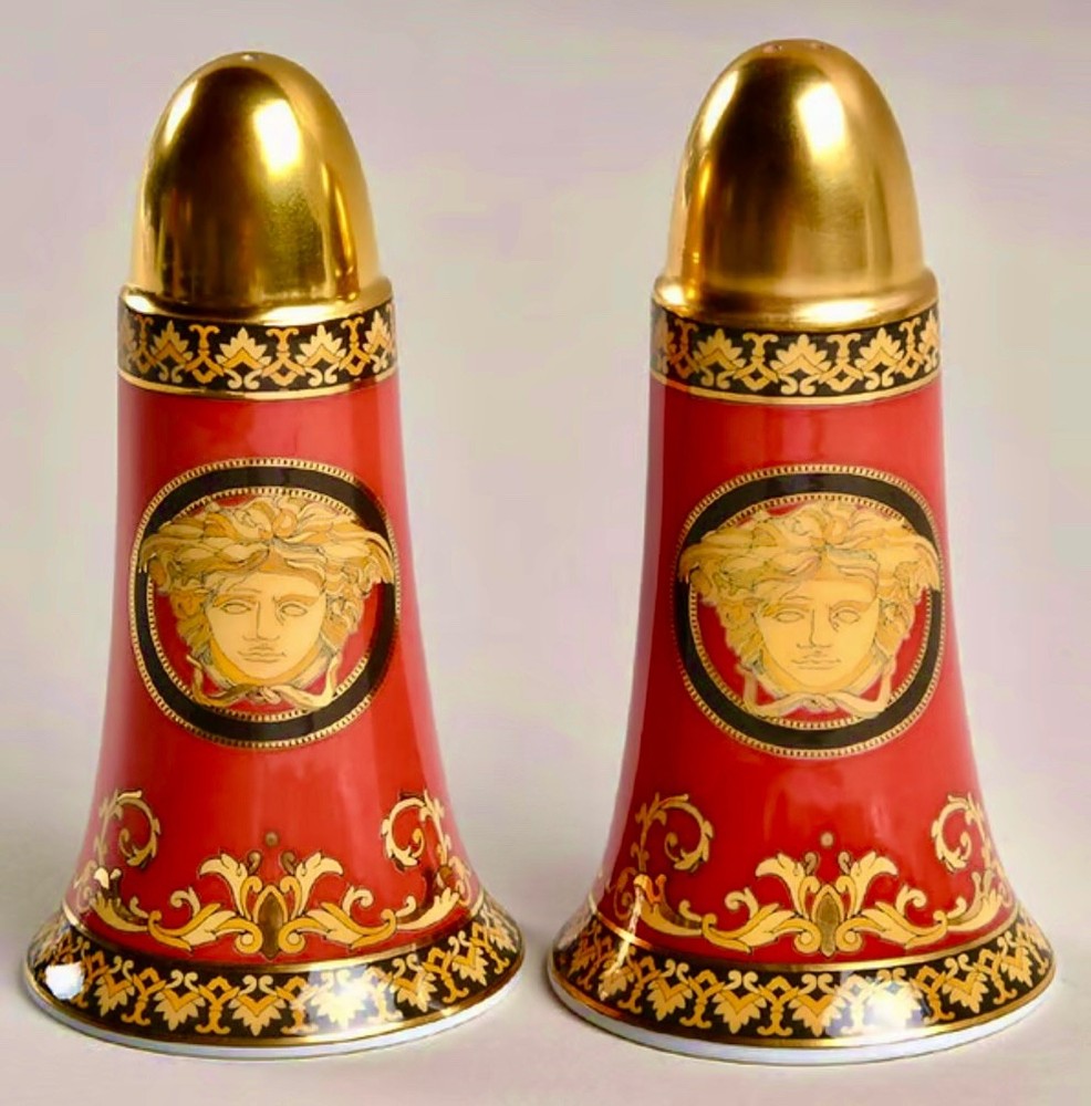 VERSACE ROSENTHAL MEDUSA RED SALT & PEPPER SHAKER