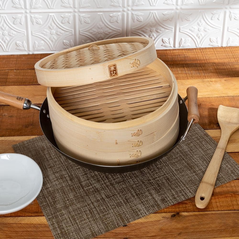 Joyce Chen 12 in. Natural Bamboo 3-Tier Steamer Baskets