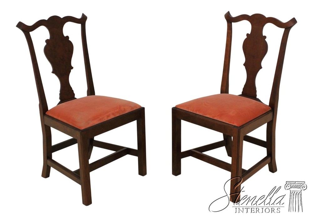 58251: Pair Benchmade Hand Crafted Cherry Chippendale Side Chairs
