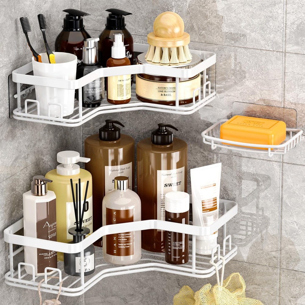 MAXIFFE Shower Caddy Organizer, 3-Pack Corner Organizer White