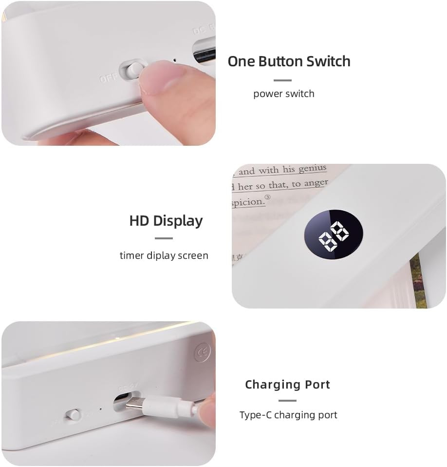 Rechargeable LED Book Light with Dimmable Colors and Timer for Reading