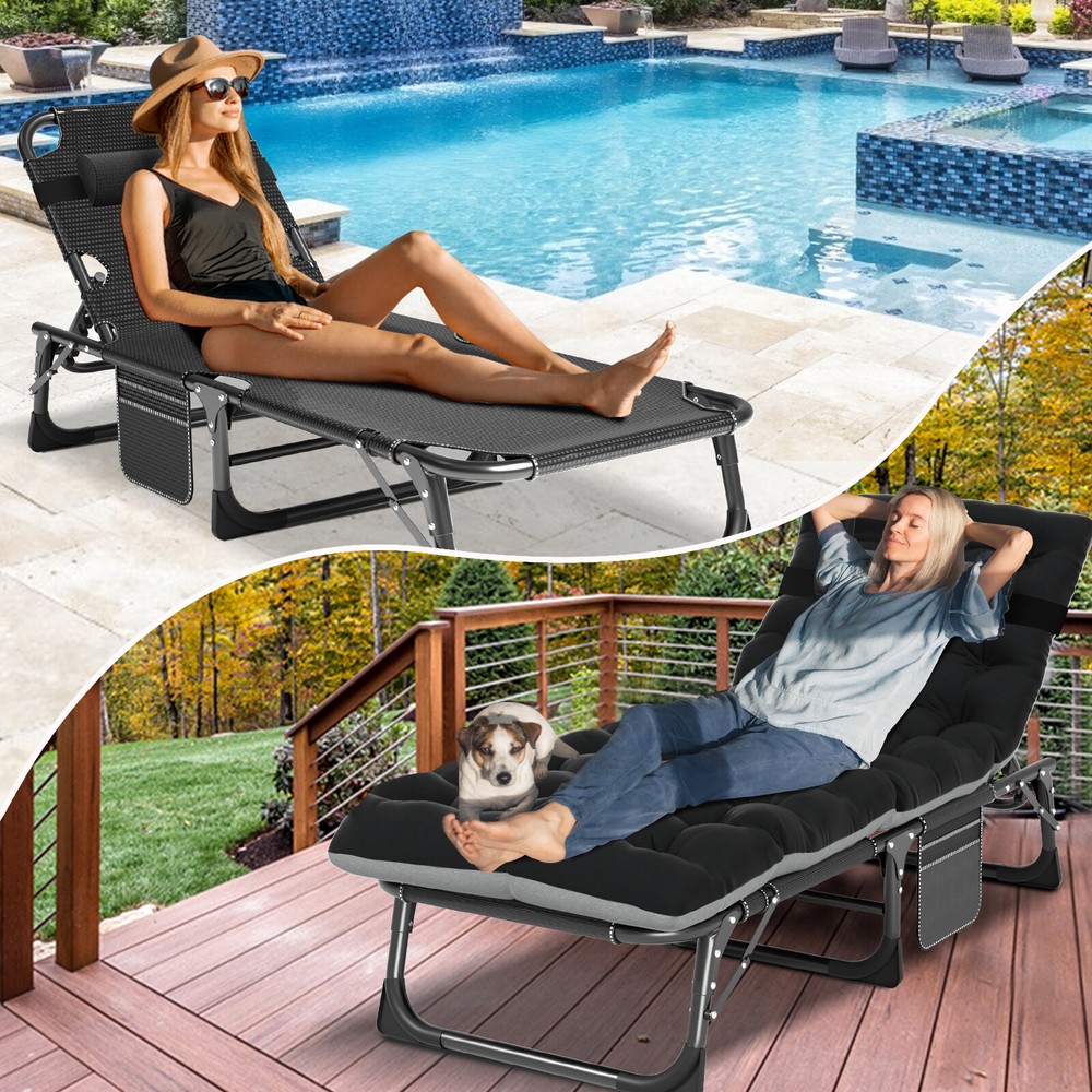 Rollaway Folding Guest Bed Rolling Cot Folding Chaise with Pillow Camping Bed