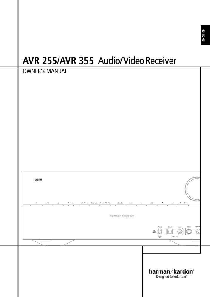 Harman Kardon AVR-355 AV Receiver Owners Manual