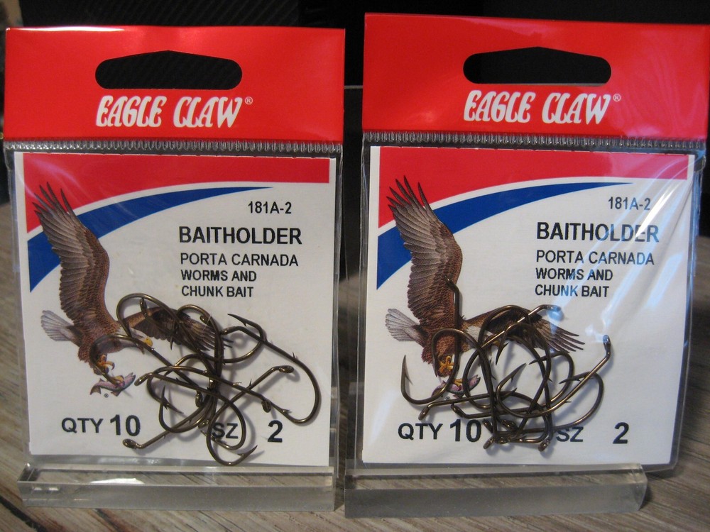 2 Packs Eagle Claw 181A BaitHolder Fish Hooks - Bronze - Size 2