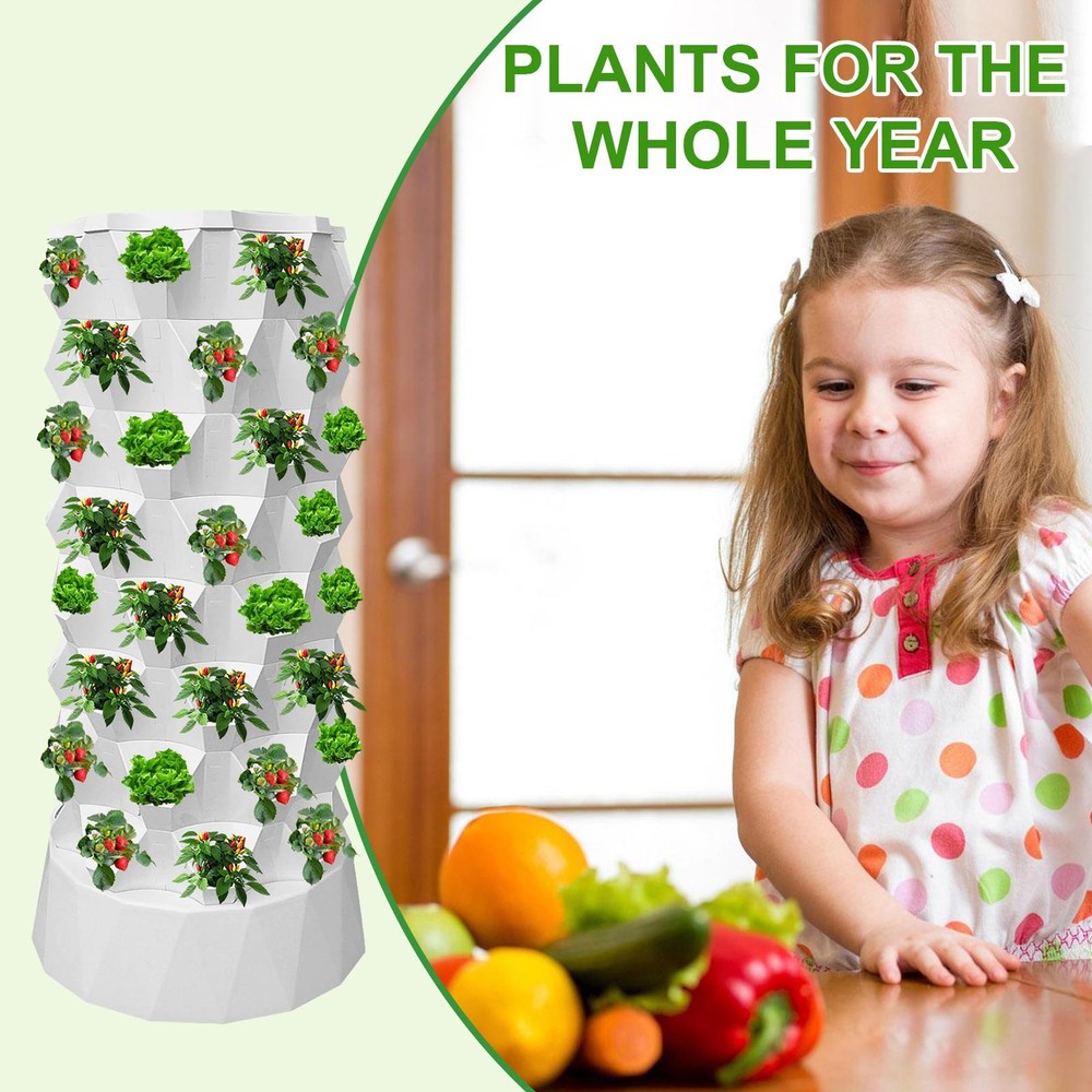 Vertical Hydroponic Tower Garden Growing System 64 Slots W/ Water Pump