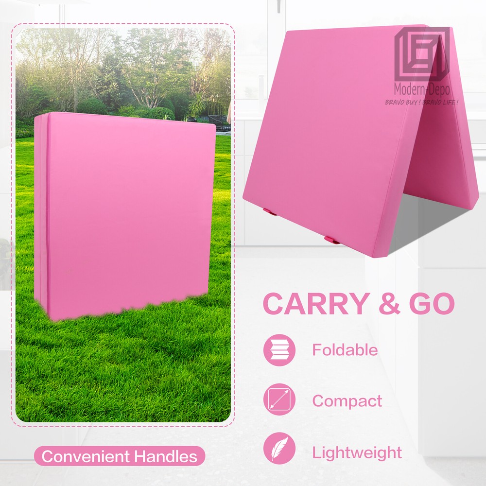 2-Folding Exercise Mat for Kids, 6'x3' Foldable Gymnastics Tumbling Mat, Handles