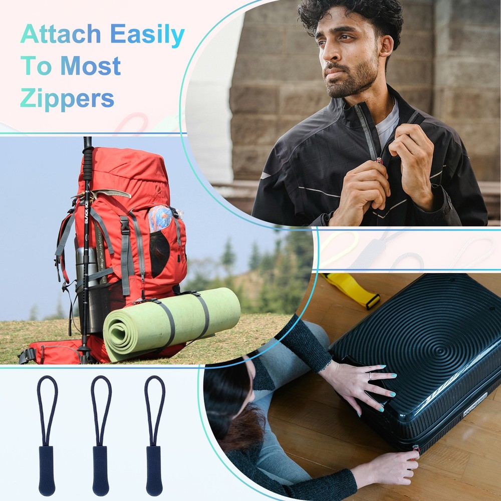 2.6" Zipper Pulls Replacement, 50 Pcs Nylon Cord Extension, Navy Blue