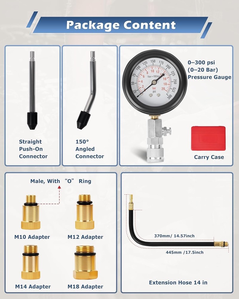 8-Piece Professional Petrol Engine Compression Tester Kit