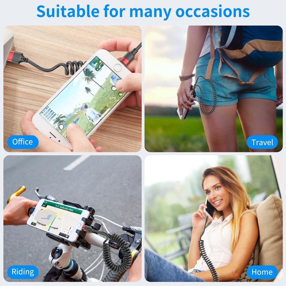 Coiled USB C Cable for Car, 2 Pack Type C Fast 3 FT, Black