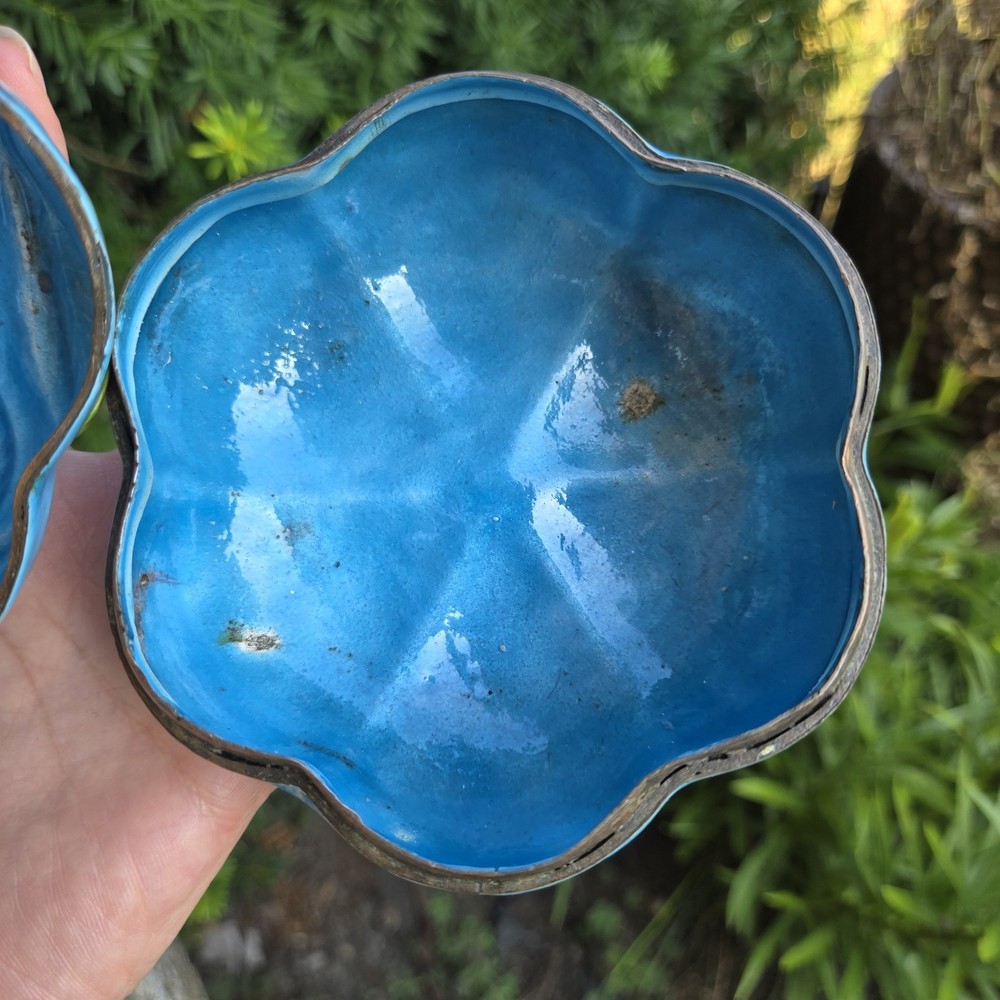 Enamel Trinket Blue Dish Leaves