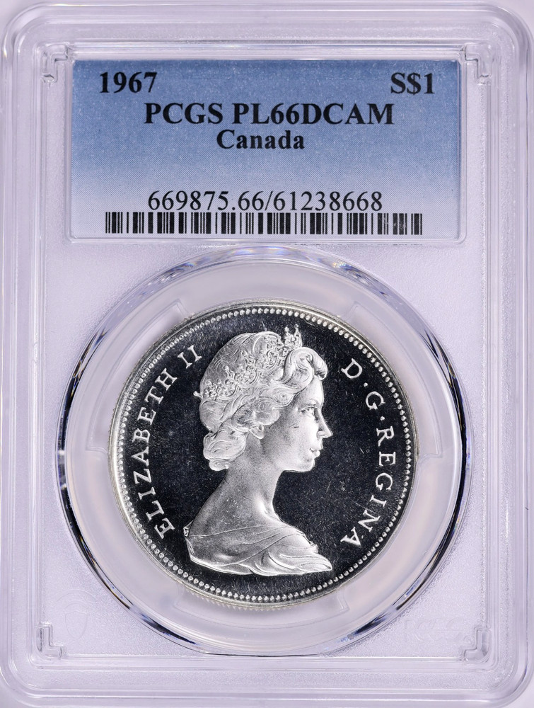 1967 CANADA SILVER DOLLAR PCGS PL66 DCAM
