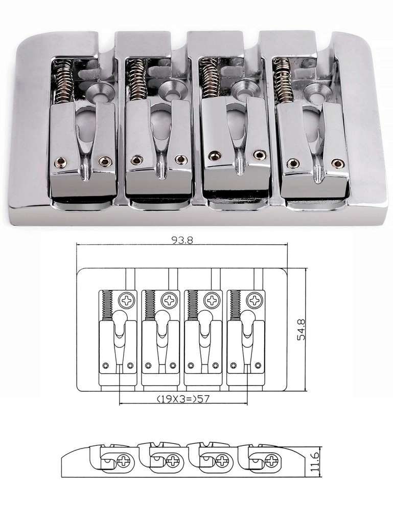 4 String Bass Bridge A Style Top Load String Through Tailpiece Zinc Saddles