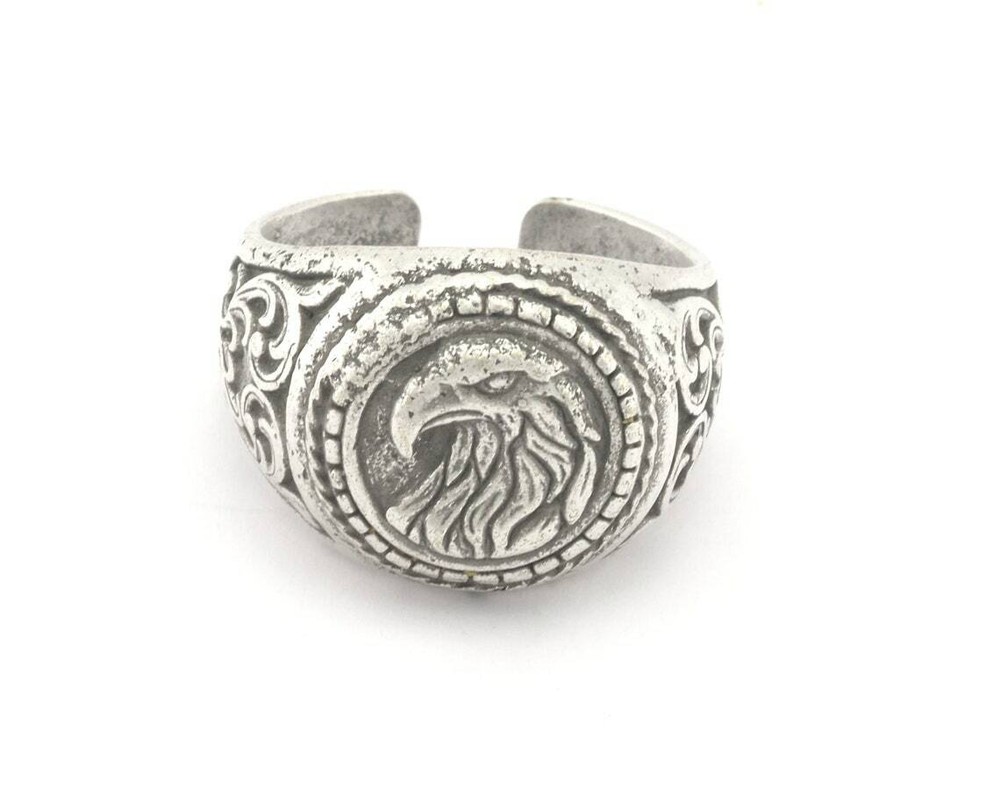 Eagle Wild Life Ring Adjustable Raw Brass,Antique Silver,Shiny Gold-silver 4792