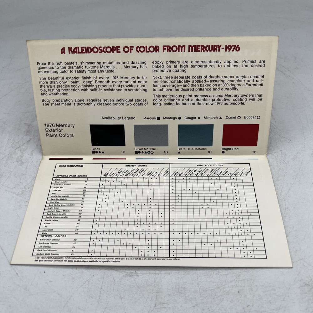 1976 MERCURY PAINT CHIPS / SWATCHES