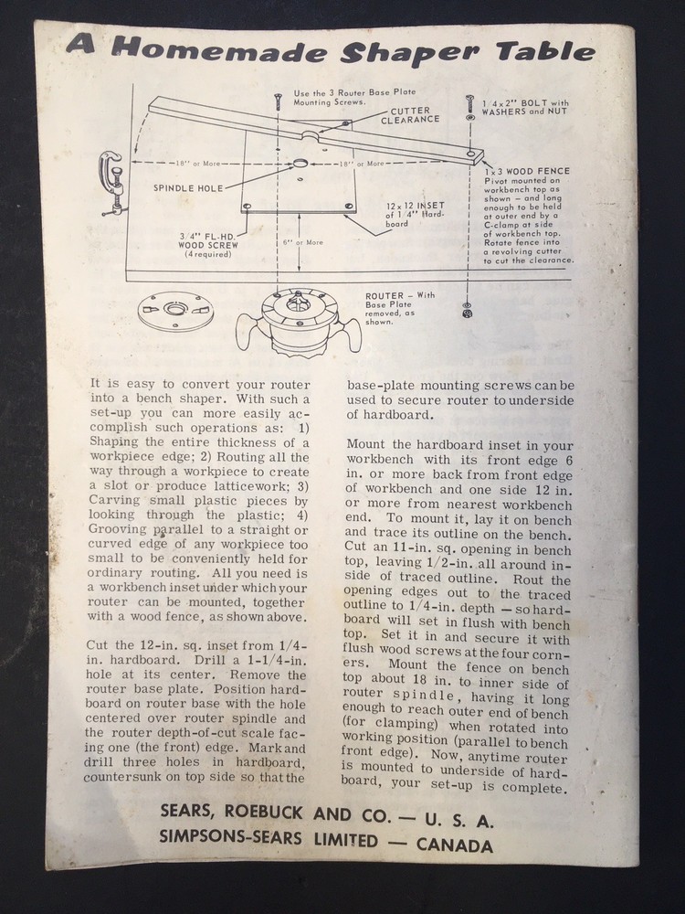 1966 Craftsman Power Router Handbook