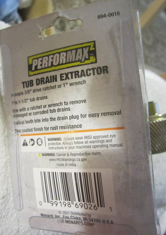 1 1/2" performax tub drain remover tool