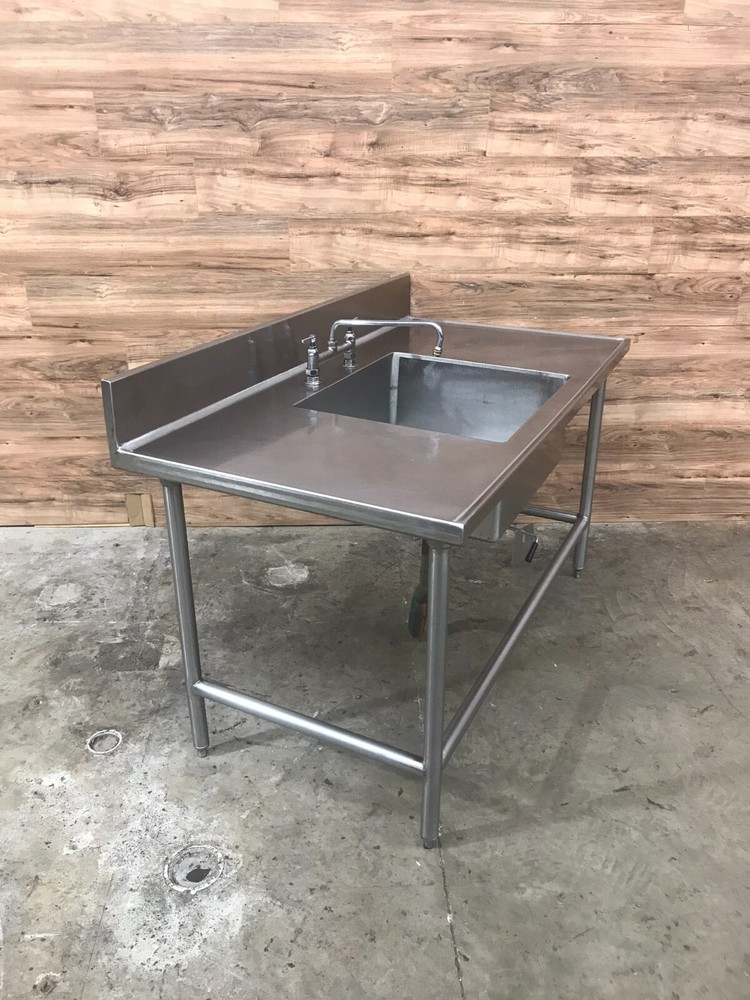60" Single Compartment Sink Table, Quick Drain Release, Open Base drip edge top