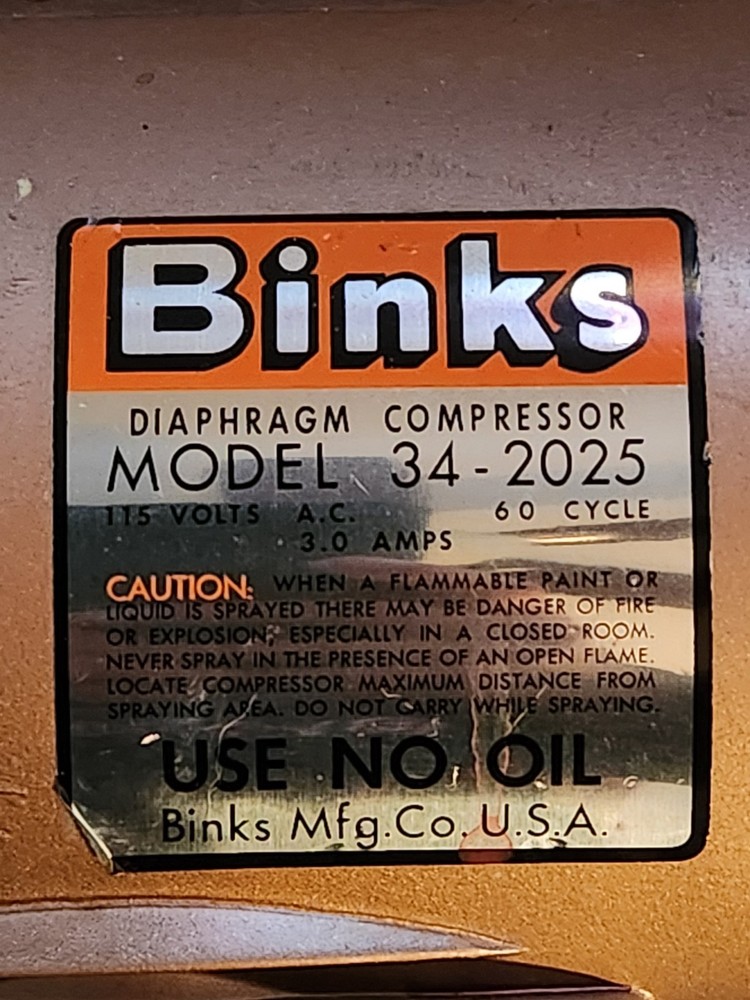 Airbrush Binks diaphragm air compressor Model 34-2025