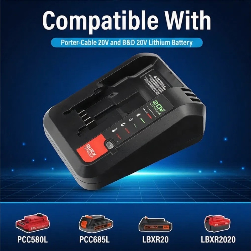 Quick Charger For Porter Cable ALL 20-Volt MAX Lithium-Ion Battery
