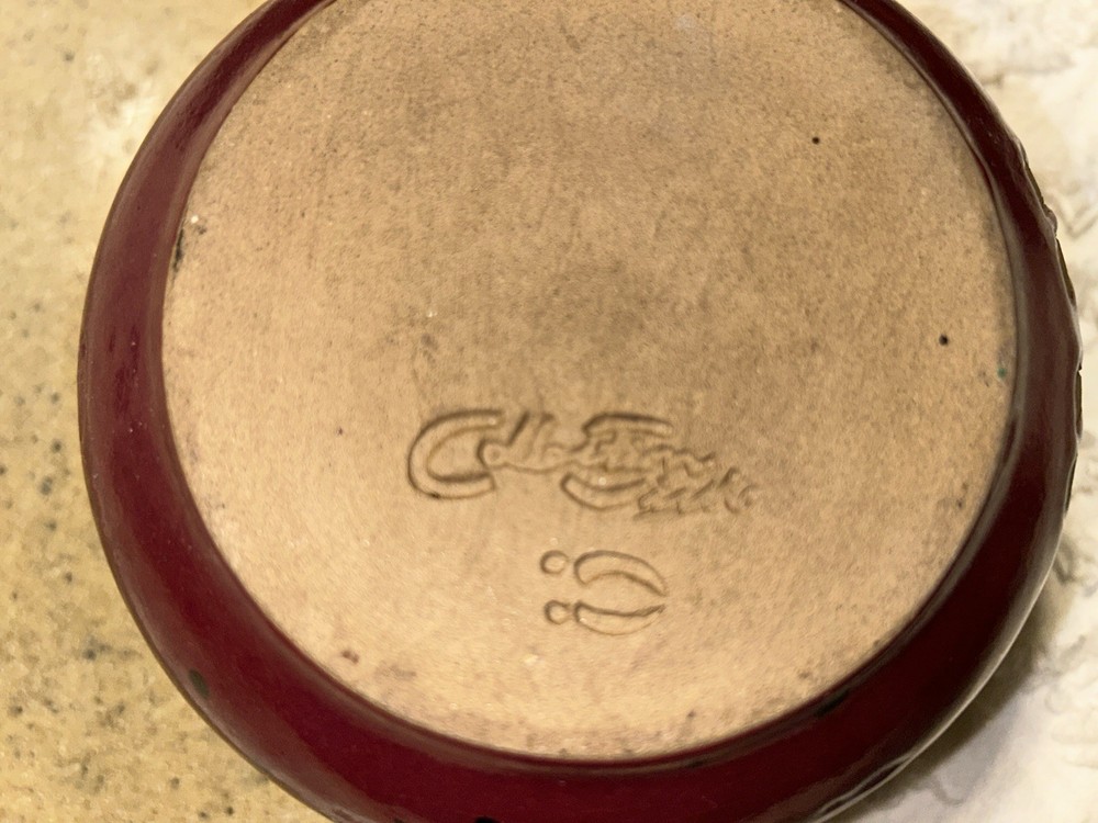 Collection Circle Candy Dish Moose Decor Signed. Maroon/tan