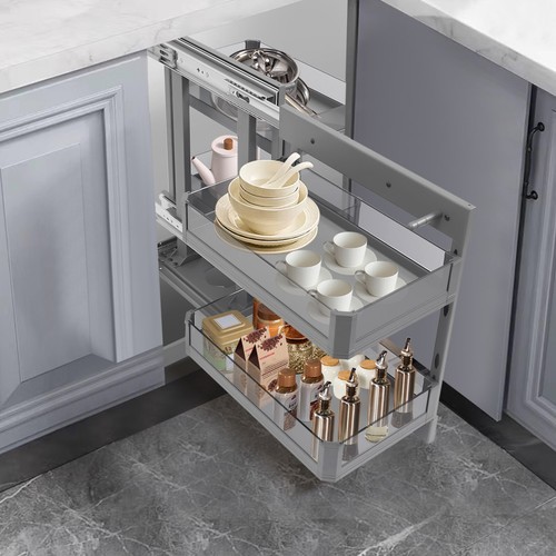 Blind Corner Pull Out Pantry Racks Left&Right Open Min Opening 14.57" W/4 Basket