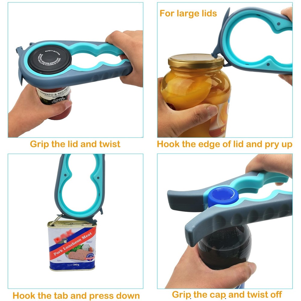 6-in-1 Jar Opener & Bottle Opener Set for Weak Hands - Multi-Function Kitchen...